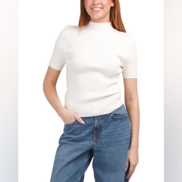 NWT - Bagatelle Collection Ribbed Knit Mock Neck Cream Top - Size L - Picture 4 of 11